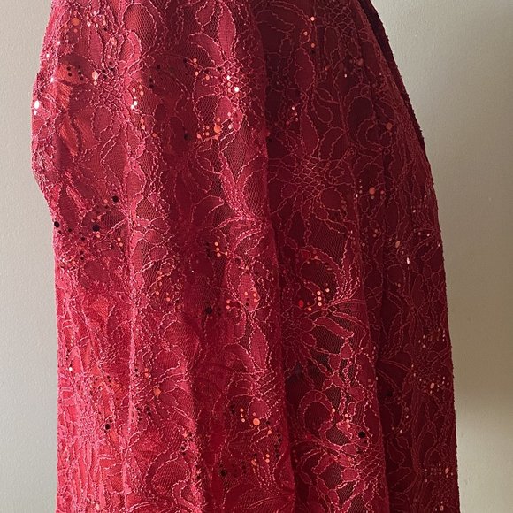 Vikki Vi, Red Lace and Sequence Duster, Size 3X - Picture 4 of 7